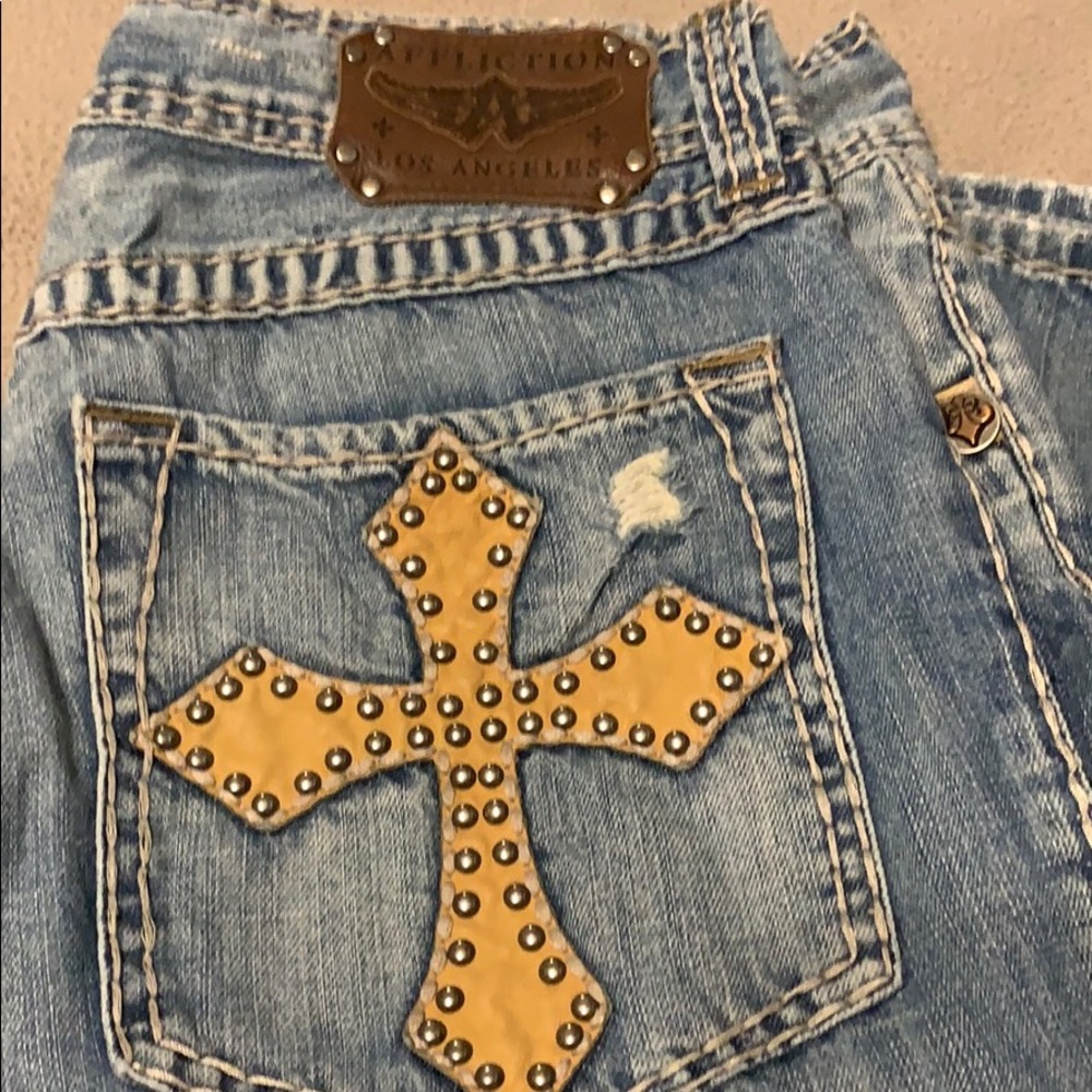 Affliction mens jeans light wash distressed sz 36